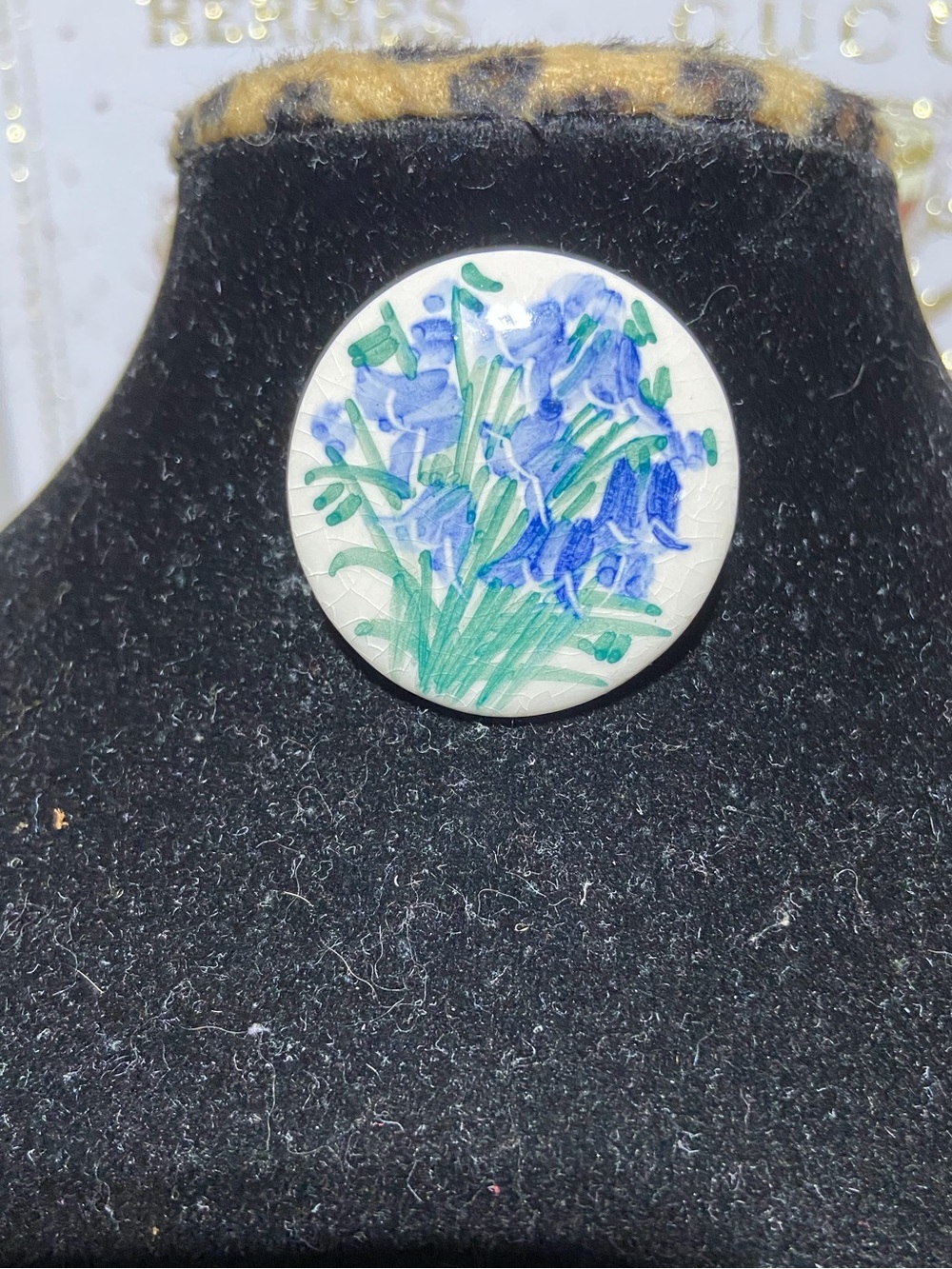 Vintage Hand-Painted Floral Porcelain Brooch